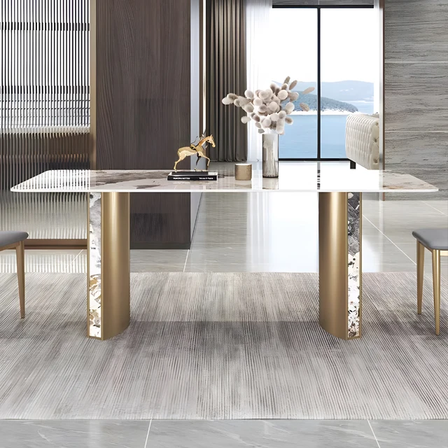 Italian Light Luxury Bright Stone Plate Dining Table Modern and Minimalist Creative High end Designer Luxury Stone Table