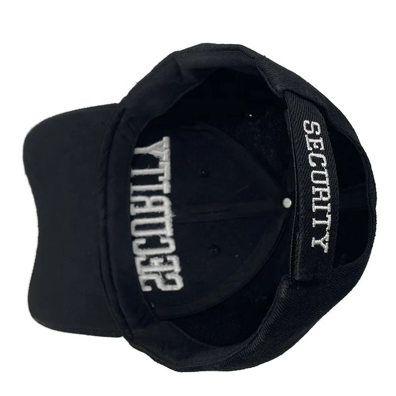 High Quality 6-Panel American Style Baseball Cap Embroidered Logo Black Security Hat Men Curved Brim Gorros Casquette Wholesale