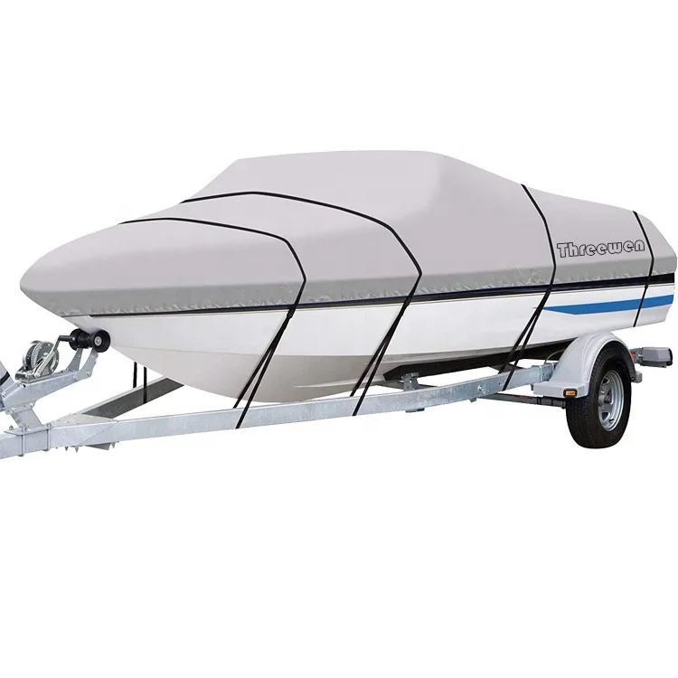 Threewen High Quality 420D Marine Grade Oxford Boat Cover waterproof Trailerable Runabout Boat Cover