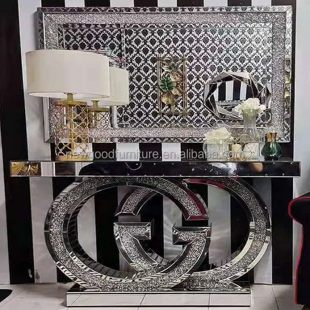 2022 Foshan Gude Wholesale Home Furniture Console Table With Mirror Modern Crushed Crystal Diamond Console Tables