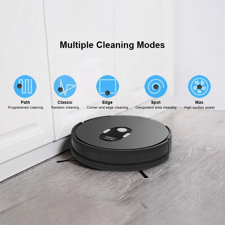 
CE certified 1500Pa Robot Vacuum Cleaner with Smart I-Dripping Water Tank Big Dustbin Auto Recharging and LCD screen and APP 