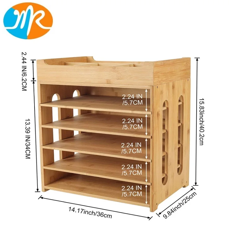 Бумажный Настольный сортировщик пилок с буквами из натурального бамбука, 5-уровневый органайзер для файлов со съемным верхним лотком