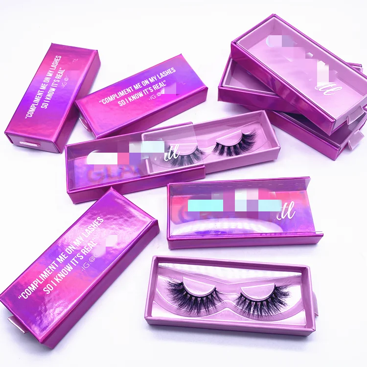 
Qingdao factory wholesale mink lashes with empty glitter custom eyelash packaging box 