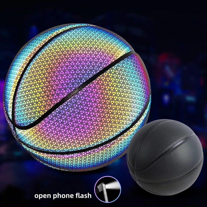 Official Size and Weight Holographic Reflective Basketball Flash Glowing Luminous Bright Basket Balls