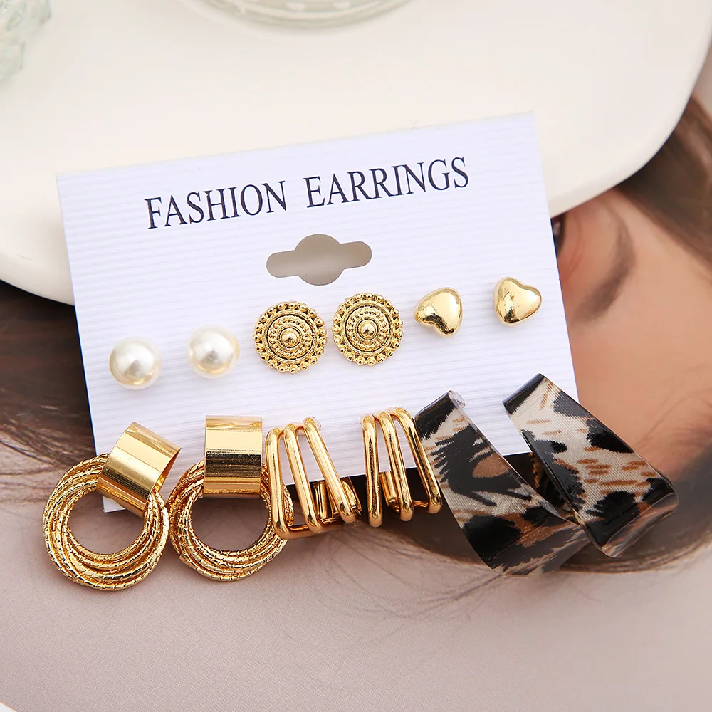 Women Creative Personalized Geometric Circle Hoop Earring Alloy Jewelry Accessories Vintage Pear Earrings Set