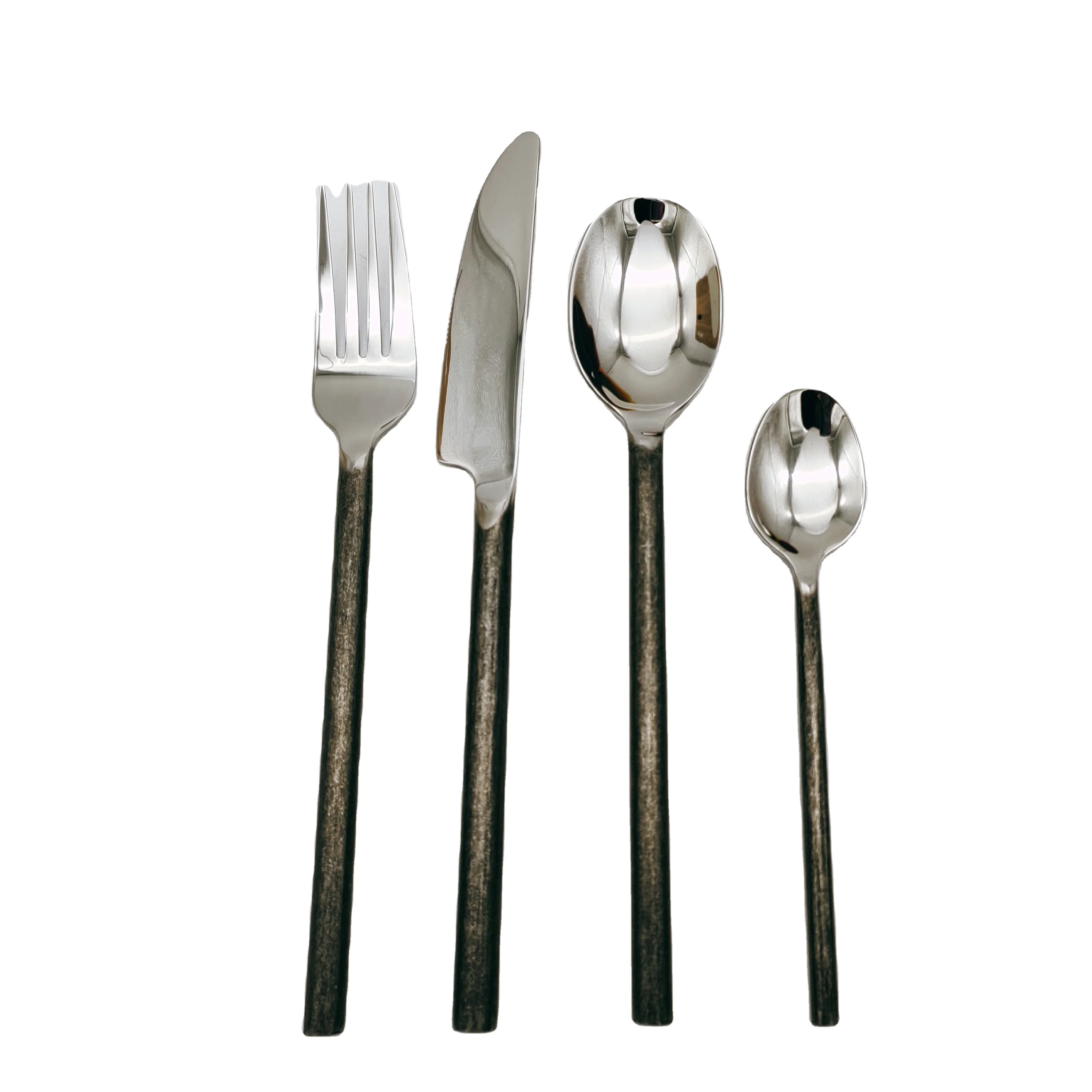 Набор черных столовых приборов с круглой ручкой и оксидом кованые тяжелые Роскошные столовые приборы из нержавеющей стали