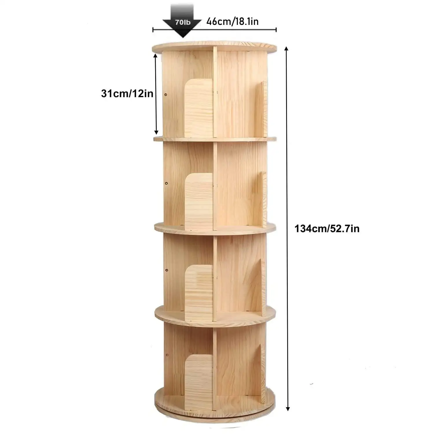 Artistic Rounded Corner Baffle Design Thickened Wood 360 Angle Rotating Bookshelf