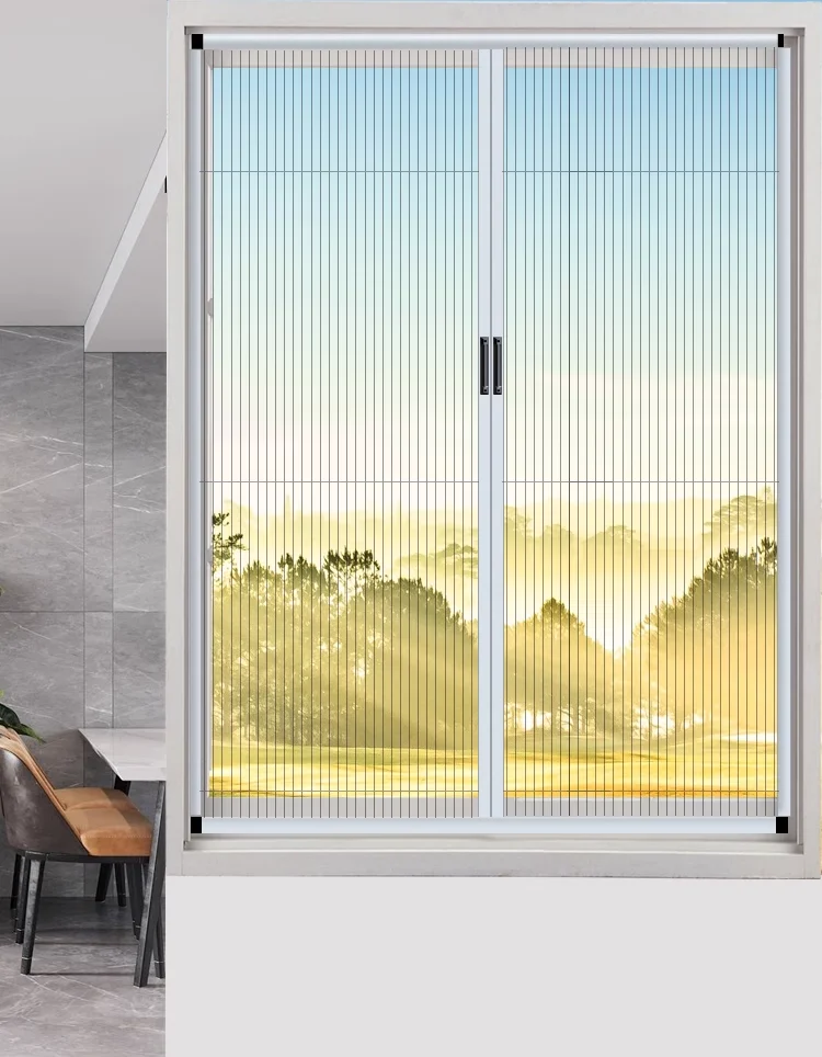 Custom Easy Install Aluminum Profile Folding Slide Security Plisse Screen Door Mosquito Insect Fly Pleated Screen Door Mesh