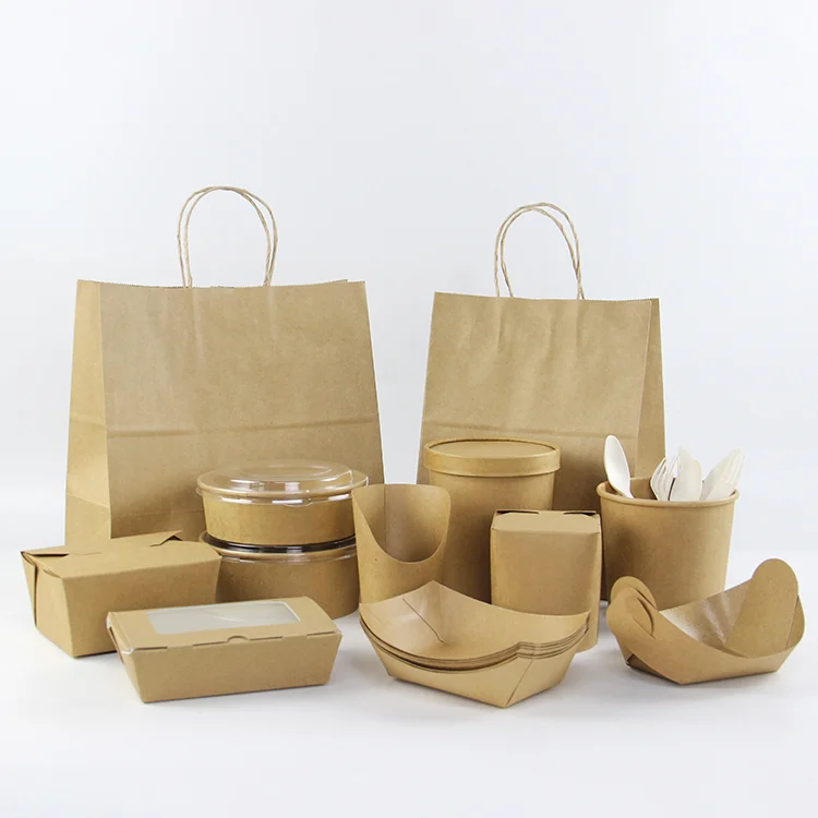 Customize Eco Friendly Recycle Biodegradable Disposable Kraft Takeaway Take Out Fast Food Paper Packaging Boxes For Food