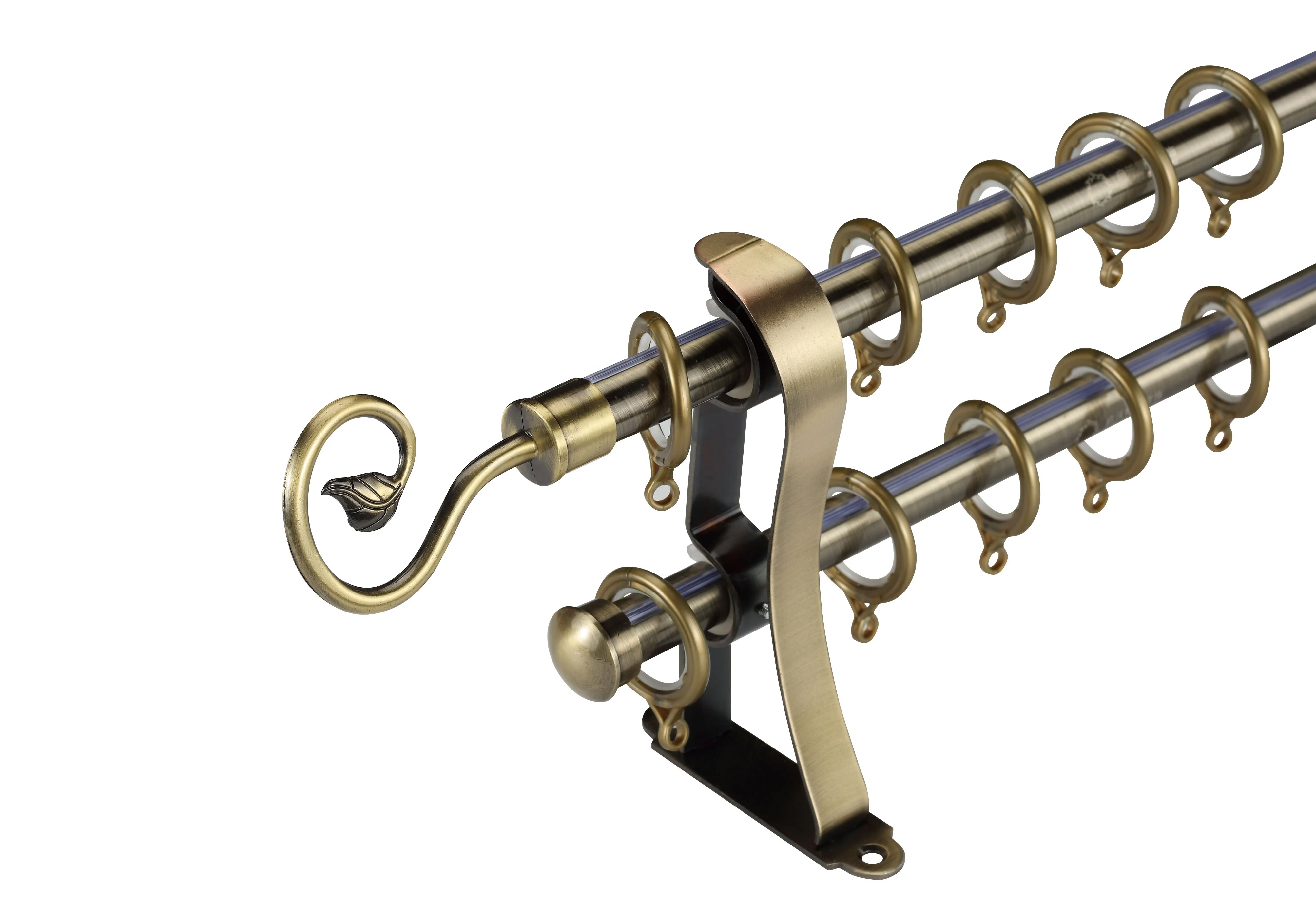 KEEWO Custom Double Decorative ss black Curtain Rod Corner Bending Finials luxury Curtain Rod