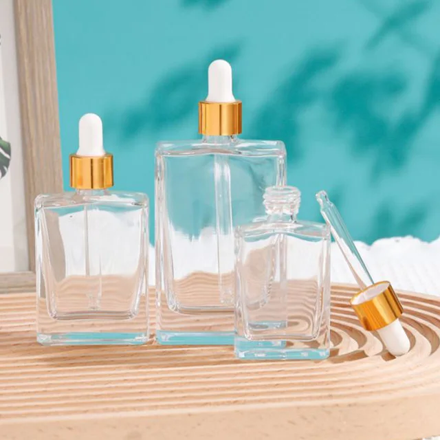 PUTIAN  wholesale 15ml 30ml 50ml 100ml square clear glass dropper bottle rectangle for essential oil