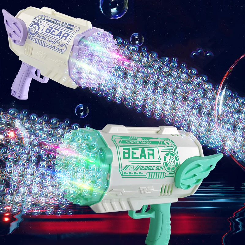 Kids Outdoor Multi-color Toys Dazzle Light Bubble Gun 80/112 Holes Super Multi-bubble Hand-held Soapy Water Bubble Machine Toys