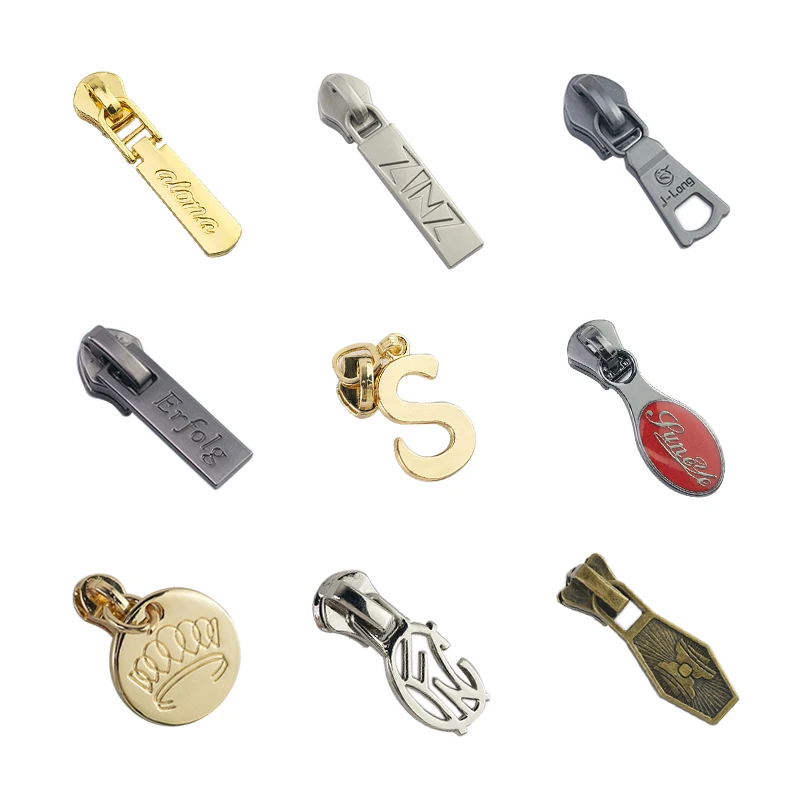 Custom OEM Metal Zipper Pull Custom Logo Slider Brand Logo Bag Zipper Puller Custom Metal Zipper Pull