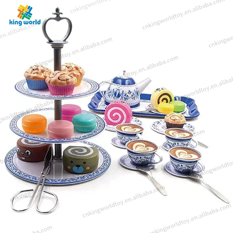 Happy Children Hot Sales Girls Kitchen Three Layer Cake Stand Dessert Kids Pretend Play Afternoon Tea Party Set Toys