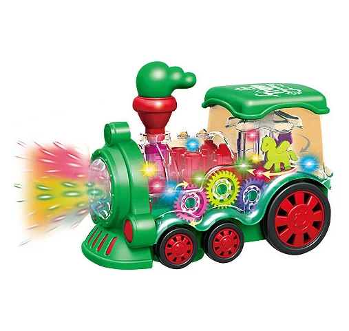 Kids Mini Electric Trains Power Wheel Toy Transparent Universal Gear Train Toy With Light And Music