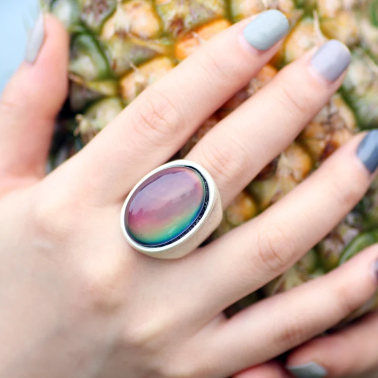 Новинка 2021, модное кольцо из античного стерлингового серебра, меняющее цвет, волшебный большой камень, ювелирные изделия, топовое украшение, подарок на день матери