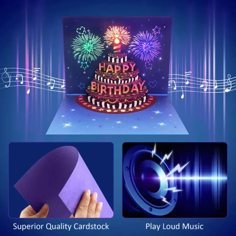2024 Happy birthday cards 3d pop up music and change lights birthday popup card musical birthday cards