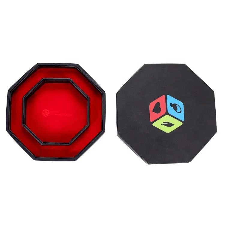 China PU Leather Octagon RPG DND Table Game Tray Wholesale Dice Rolling Tray with Lid
