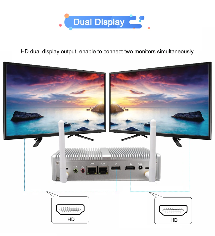 SOYEER In-tel N3700 Fanless Mini PC VGA HD WIFI Nettop Computer 4K HTPC Portable Office Computer Linux/win10 Mini PC