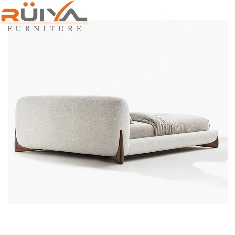 Stylish bedroom furniture modern upholstered walnut leg upholstery fabric beds luxury berber fleece fabric double bed