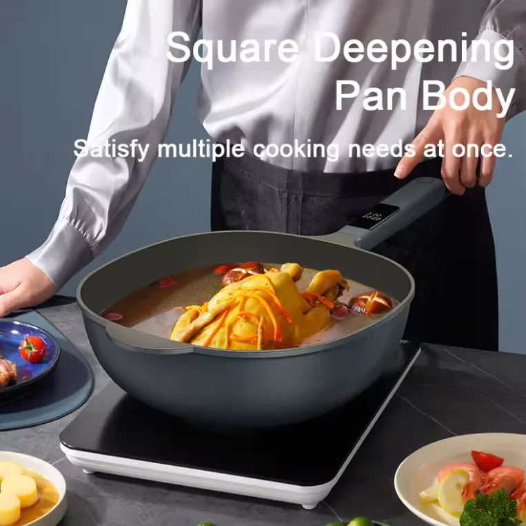 2024 New  glass cover  intelligent temperature display non-stick aluminum cookware frying pan  Appliances Non-stick Cookware