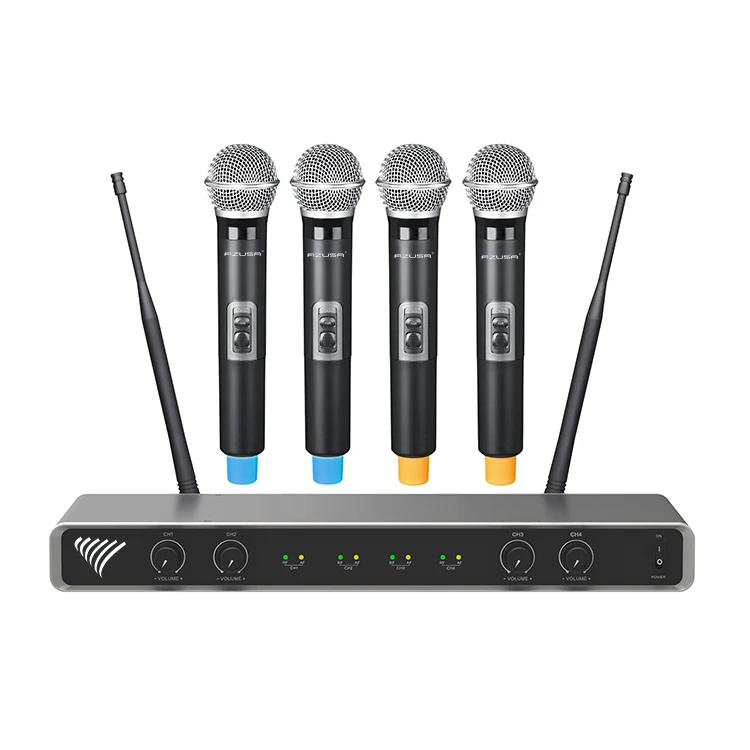 UHF Wireless Microphone system with 4 handheld microphones  for Stage Church Family Party Small Karaoke