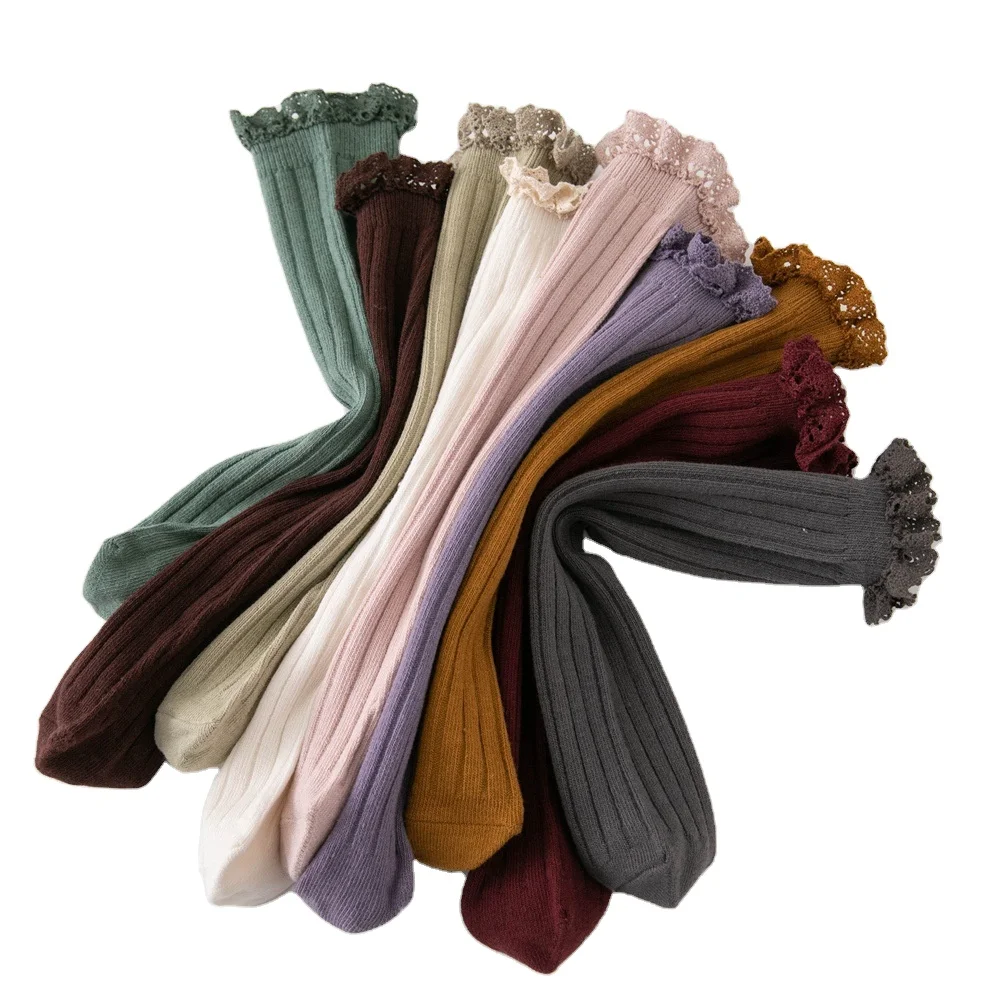 2023C100 combed cotton Spanish medium tube socks one size straight tube baby lace pile socks