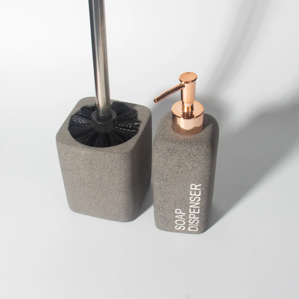 Environmental concrete/cement bathroom accessories sets for bathroom and kitchen sandstone effect hand soap dispenser bottle