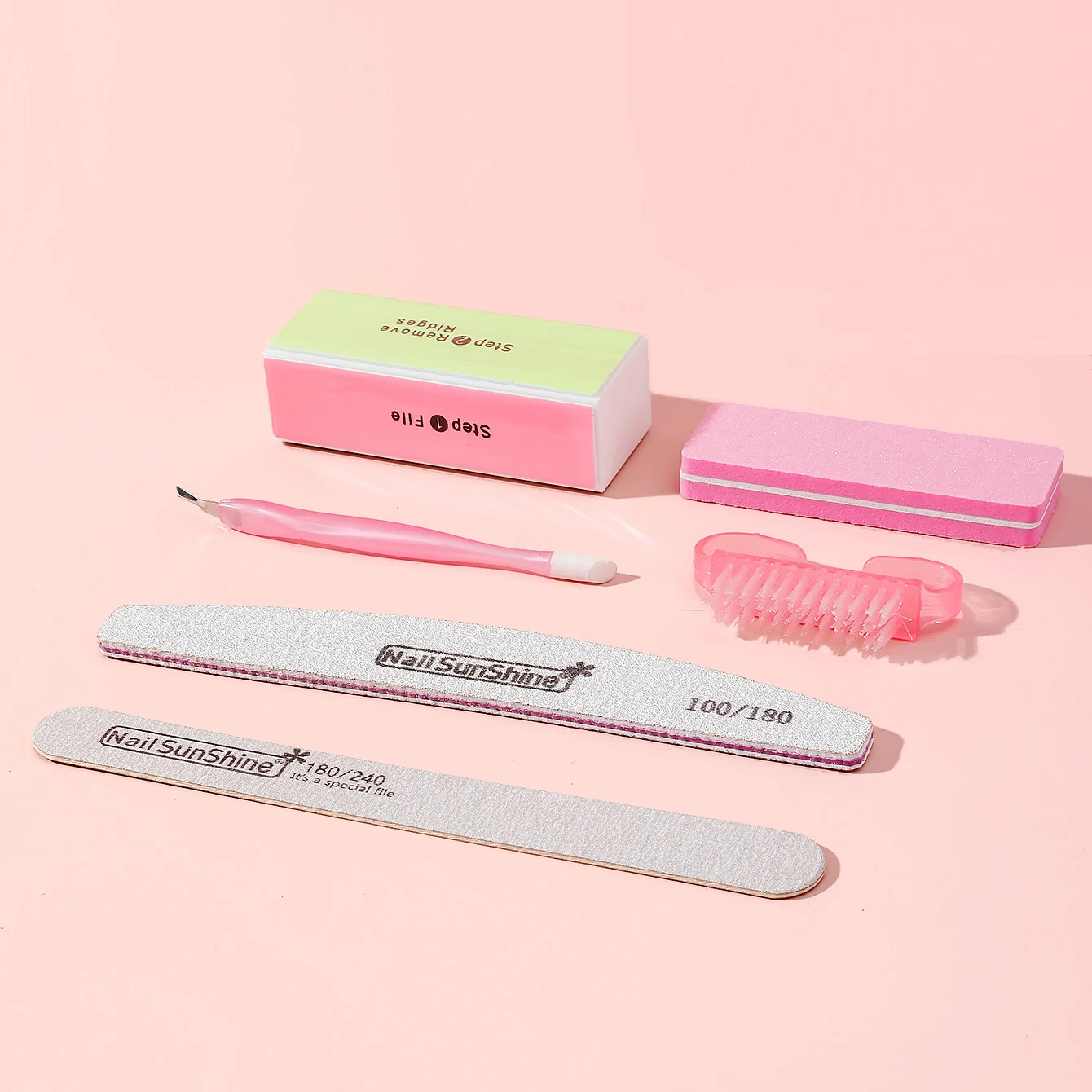 Nail file set 6 pc with buffer block nail clean brush nail buffer and file cuticle pusher custom manicure set professional