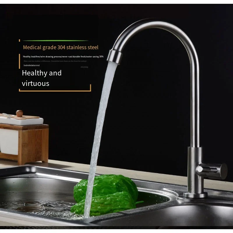 Commercial 304 Stainless Steel cold water modern pull out Kitchen Deck Faucet With Faucet Hole Cover Kitchen Sink Faucet