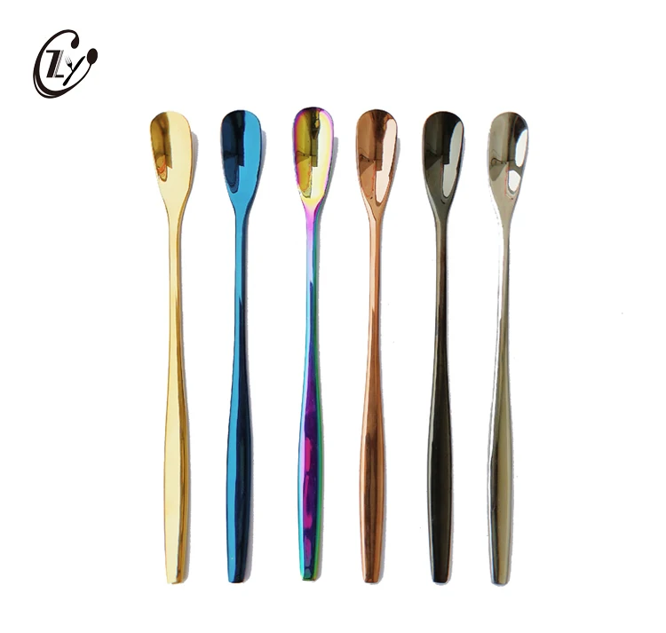 Melon seed design mixing spoon stainless steel short and long handle metal stirring spoon