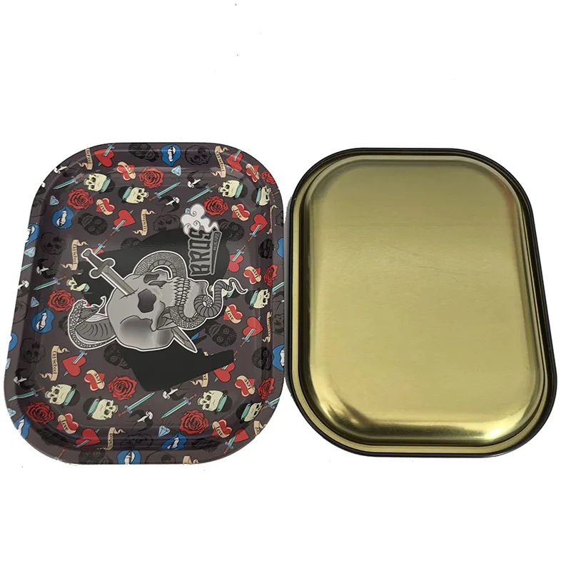 bros Custom logo tobacco Smoking tray Rolling Paper tin plate smoking rolling tray