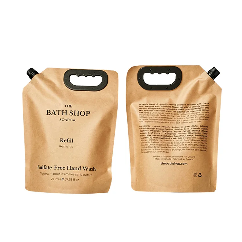 2L plastic pull loop handle kraft paper nozzle bag self-supporting jelly beverage food laundry detergent stand up spout pouches