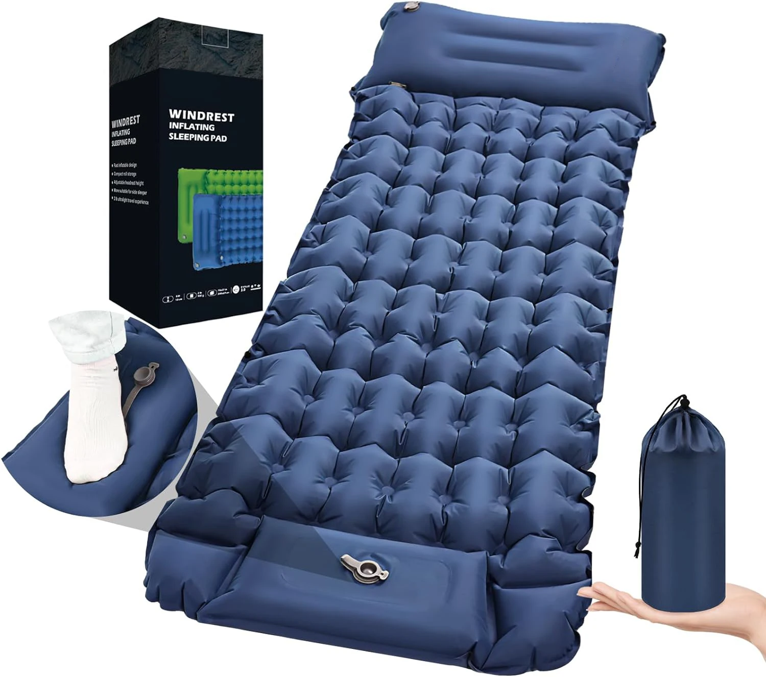 Outdoor Adventure Camping Sleeping Pad Mat with Built in Pump Self Inflating Mattress Folding Picnic Inflatable Air Mattress Bed