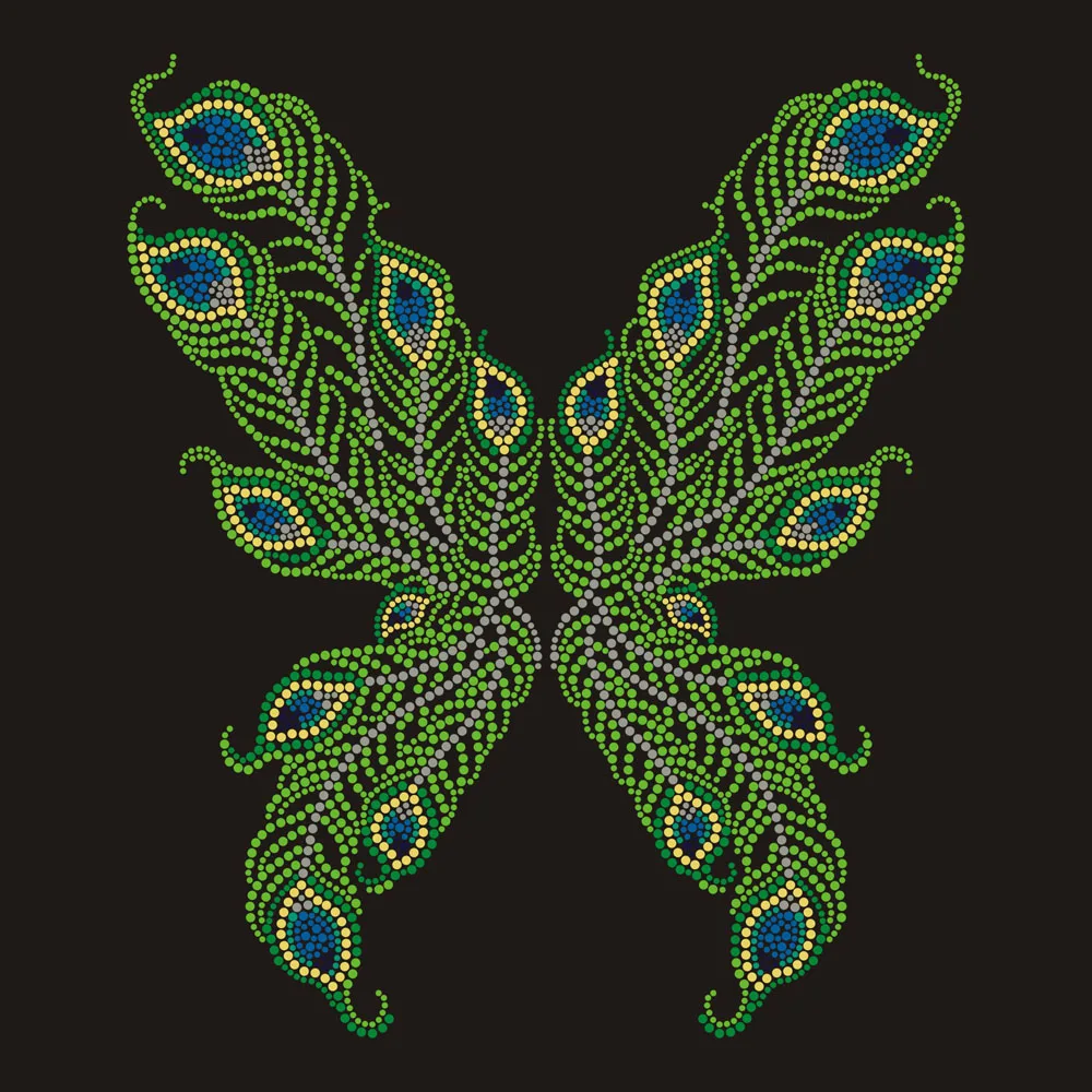 Factory Wholesale custom iron on tshirt transfer Bling Colorful butterfly rhinestone hot fix motifs design