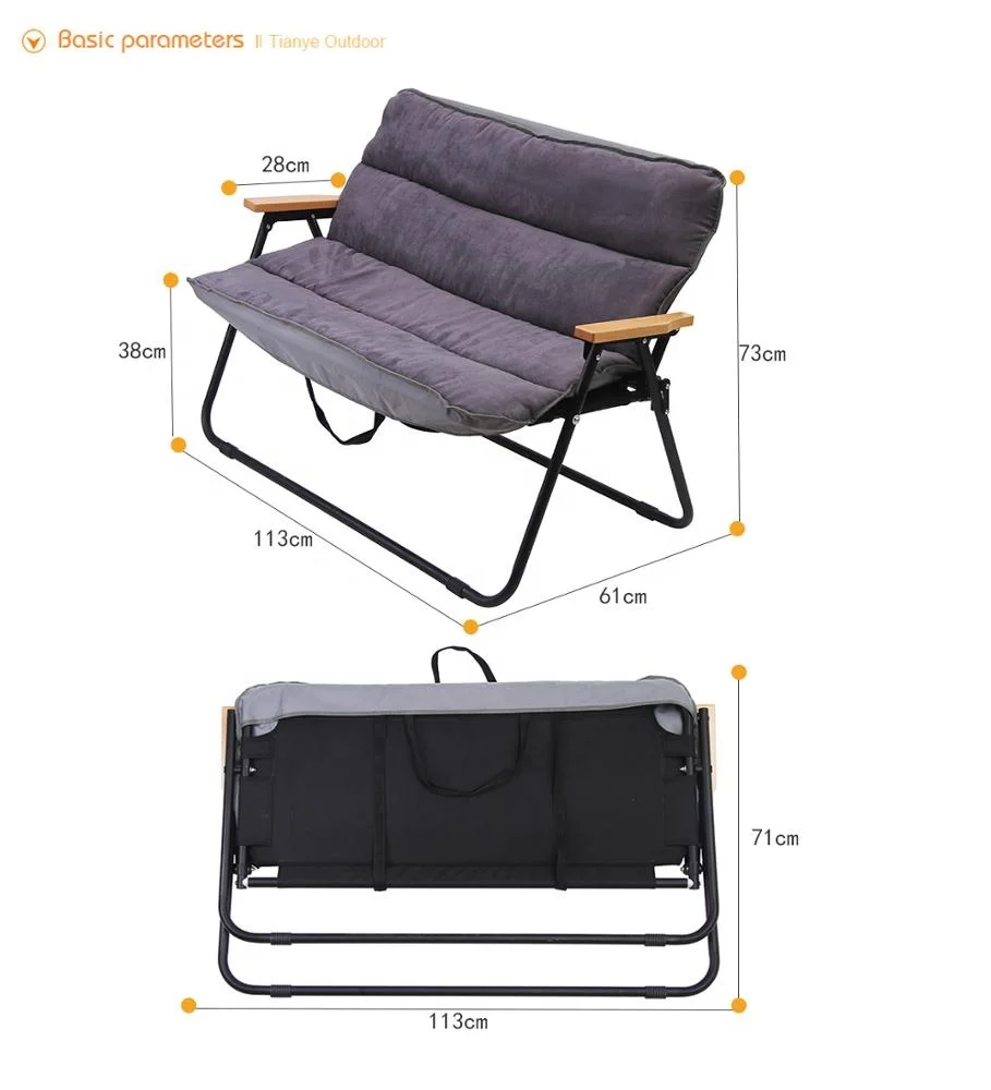 Tianye patio benches double seats beach camping long relax folding chair with padded