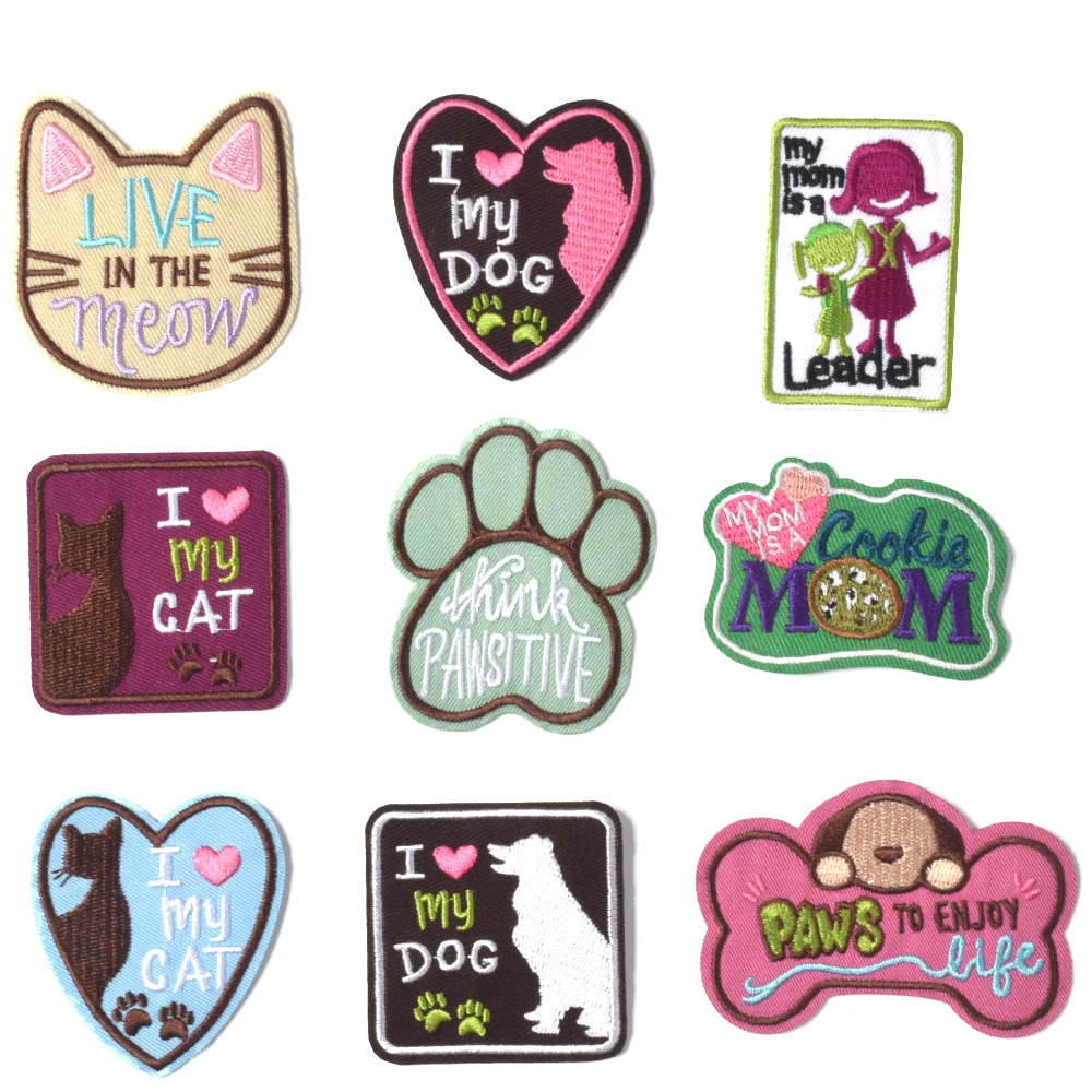 Set of 9 PCS Cartoon Pet Patches Cat Claw Embroidery Patches 3D iron on Cat Patch for DIY Decoration