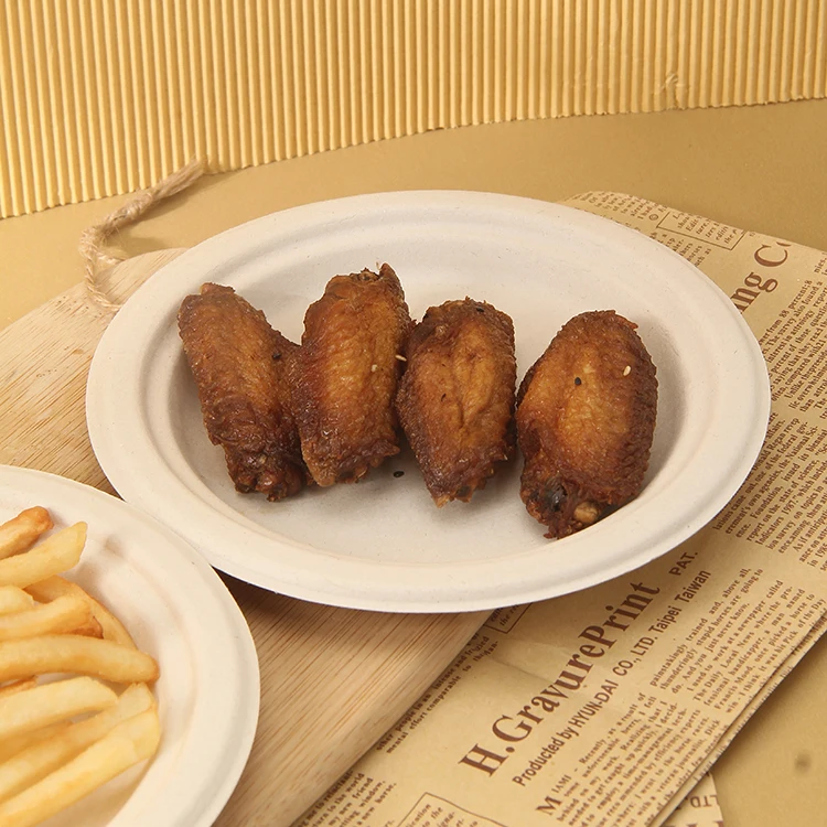 Оптовая Продажа с фабрики поднос для еды одноразовая посуда сахарный тростник жома десертная тарелка фаст-фуд