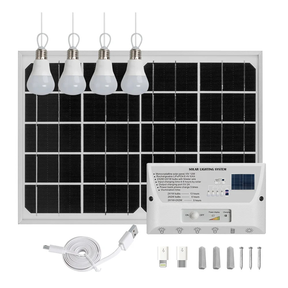 Complete 12 Watt Solar Panel Kit five USB ports are included to support mobile phone charging