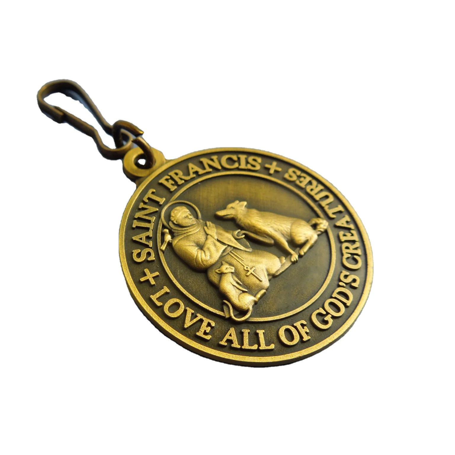 Saint Francis metal dog tag with bless and protect my pet logo