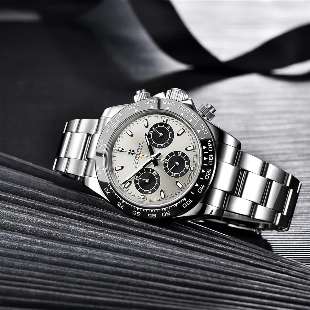 Corgeut Luxury Stainless Steel VK63 40mm Day tona Luminous Hands Chronograph Men Custom Own Logo Wristwatch Quartz Watch