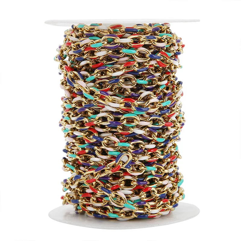 Jewelry Accessories Stainless Steel 8mm Stainless Steel Dripping Oil Chain Enamel Color Cross Chain Diy Thick Chain