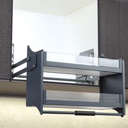 China adjustable creative hidden in kitchen cabinet accessories baskets pull down shelf lift up shelving system elevator basket