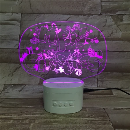 
Newest Acrylic Gifts Rechargeable Wireless Speaker Night Light Lamp Touch Control Merry Christmas 3D LED Night Light 