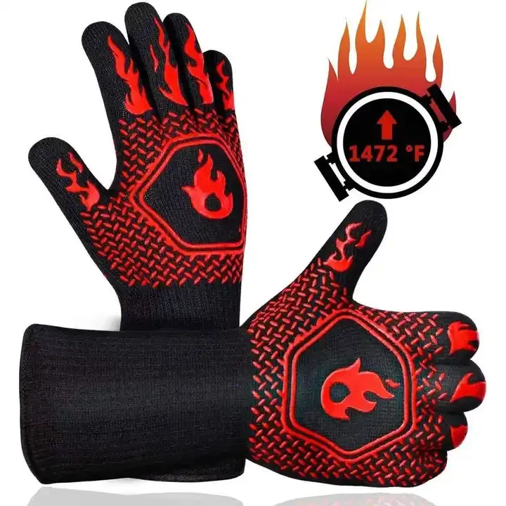 Extreme Heat Resistant Gloves BBQ Oven Fireproof Deyan 800 Degree Silicone gel Non-slip Gloves For Heat Insulation