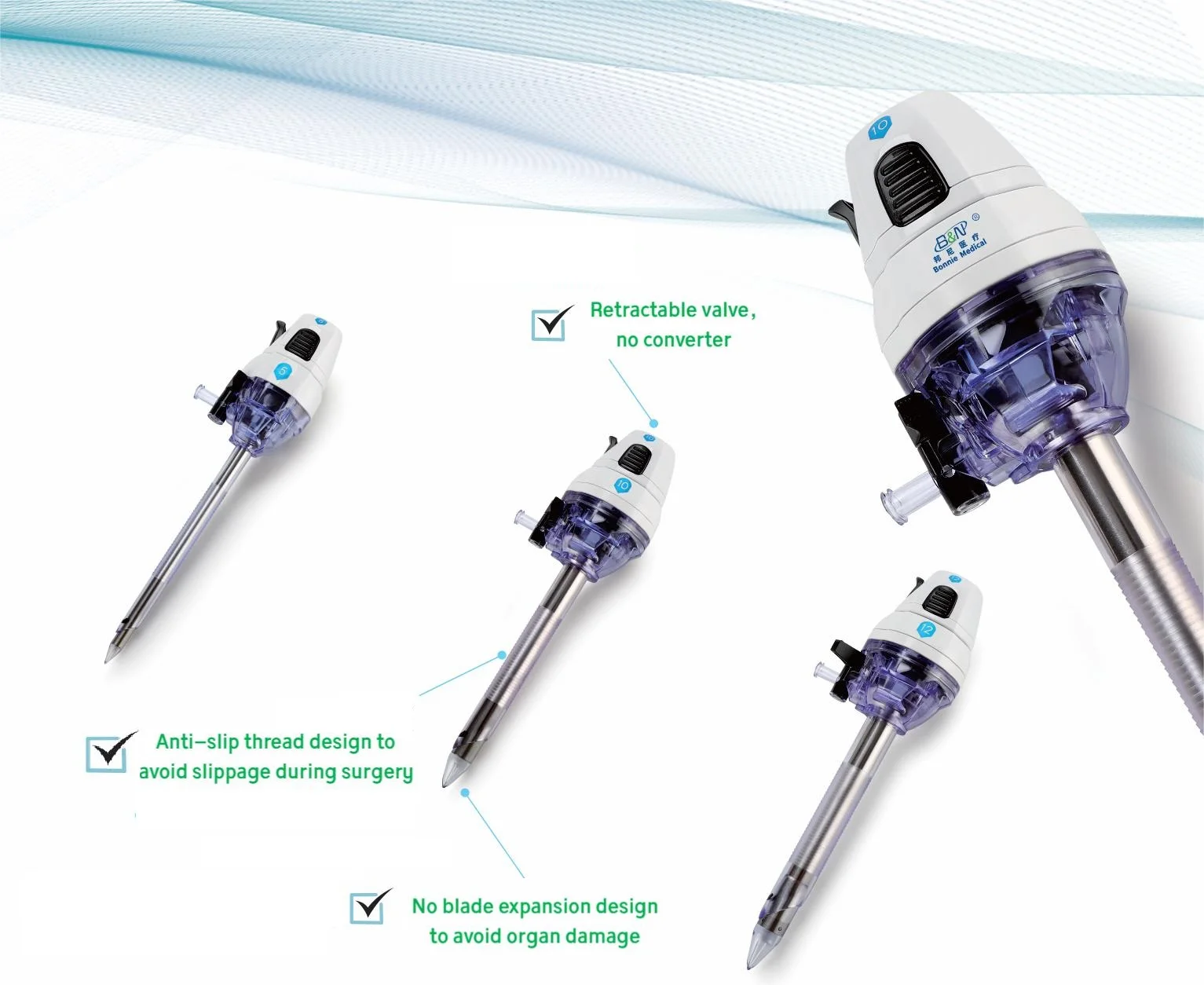 CE USA approved Best price Medical Surgical laparoscopic instruments Disposable Bladeless Trocar