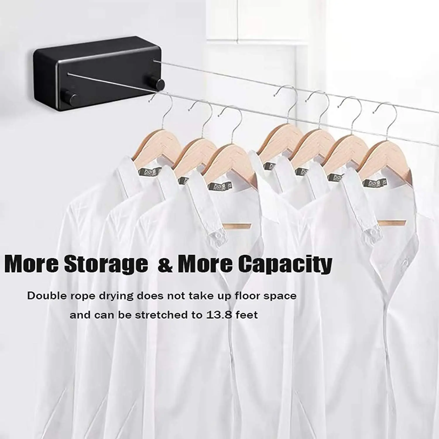 Wall Mounted Space-Saver Drying Line Retractable Clothesline Indoors Laundry Line with Adjustable Stainless Steel Double Rope