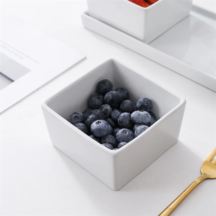 High quality durable nordic style white square tray serving set ceramic serving dishes for snack fruit appetizer