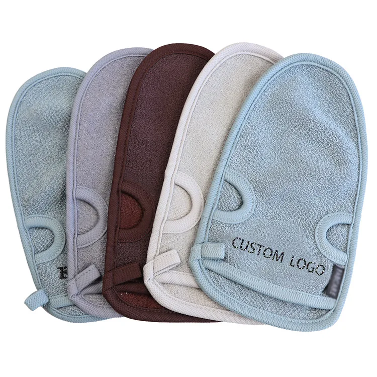 Wholesale Bamboo exfoliating mitt towel for body antibacterial scrub glove bath brush sponges