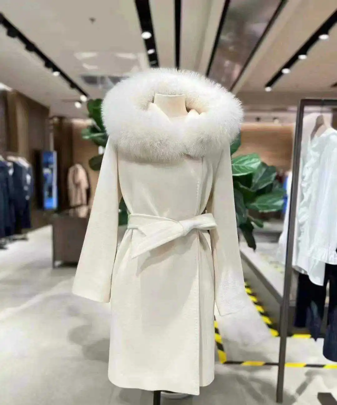 Custom 2023 Fox Fur Collar Women Loose Wool Cape Coat Cashmere Cardigan Women With Belt Real Fox Fur Trim Wool Coat